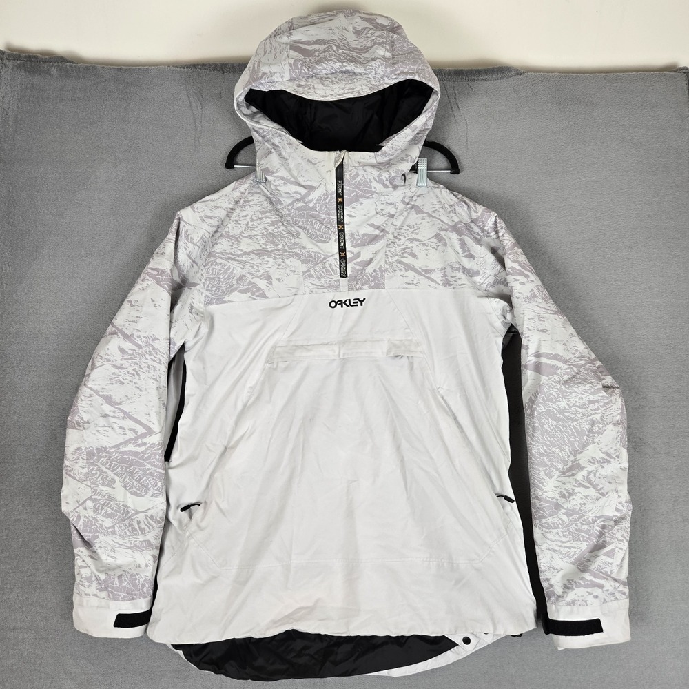Oakley TC ICE‎ Pullover Jacket Mens Large White Half Zip Camo Anorak Snowboard